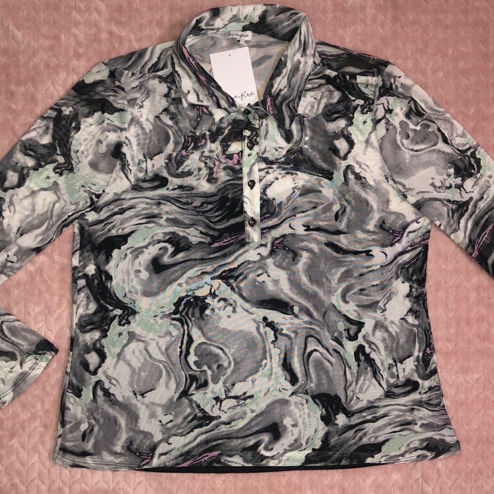 Love, Fire Tie-Dye Printed Polo Blouse